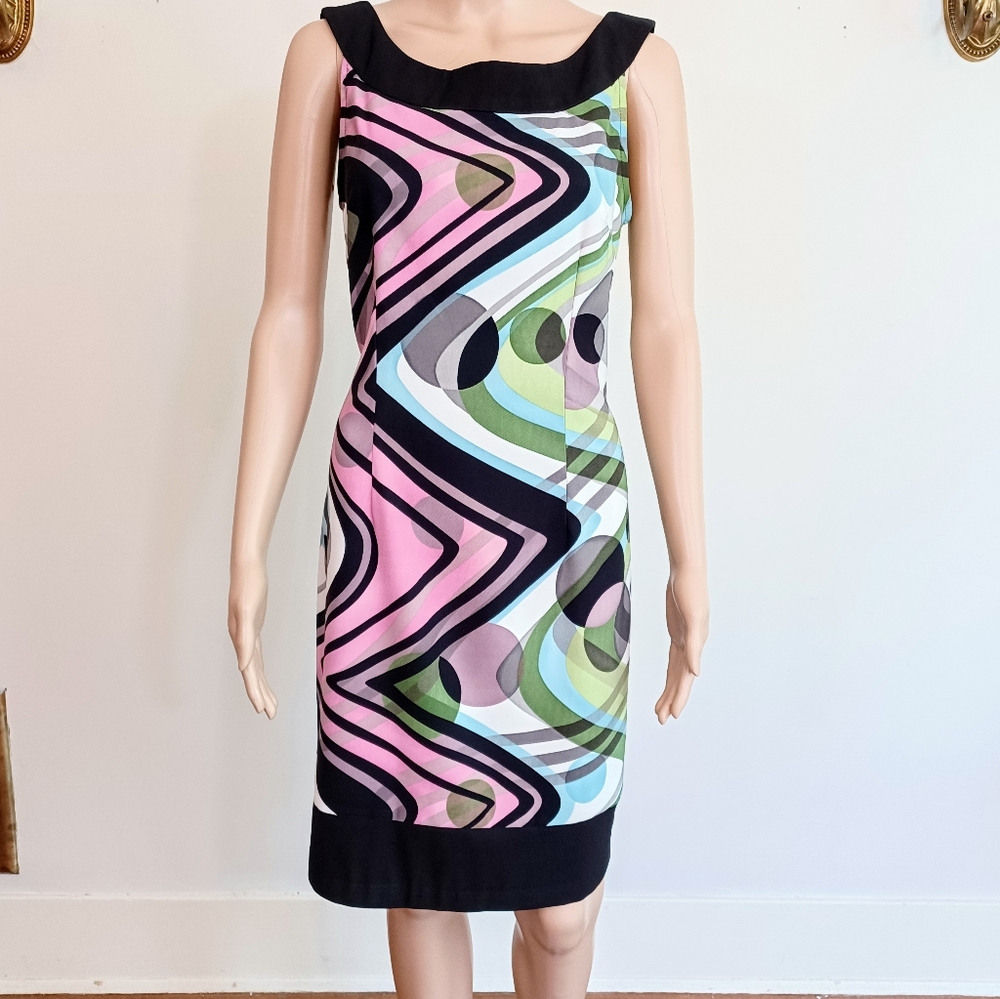 connected apparel Multicolor Geometric Midi Dress with Black Trim